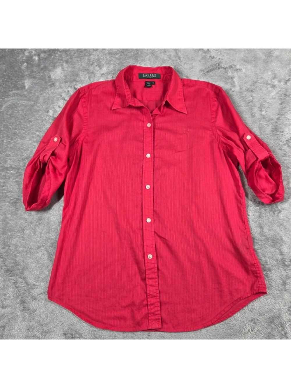 Lauren Ralph Lauren Top Small P Red Roll Tab Sleeve Lightweight Preppy Blouse
